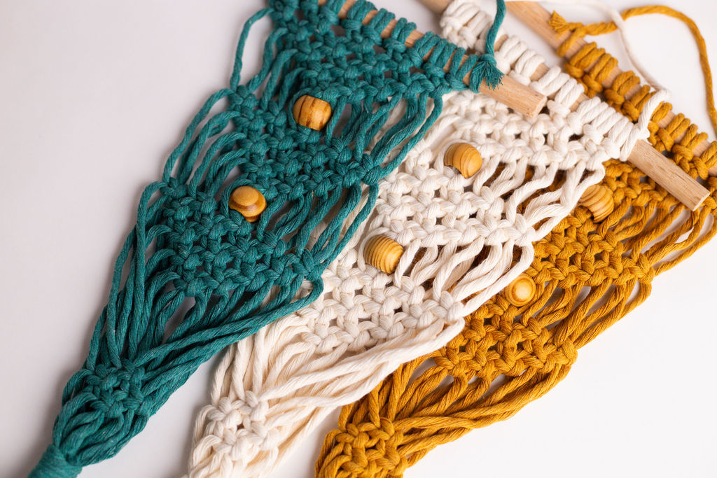 Mustard, Natural, and Green Macrame Hangers Group Photo